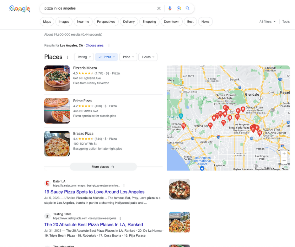 google search pizza example